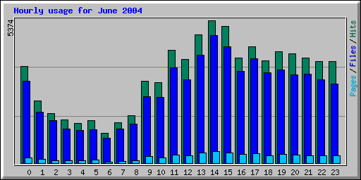 Hourly usage for June 2004