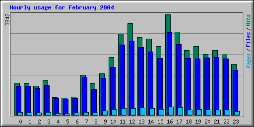 Hourly usage for February 2004